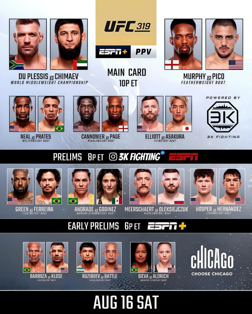 UFC 319: Horarios y Cómo verlo en Vivo