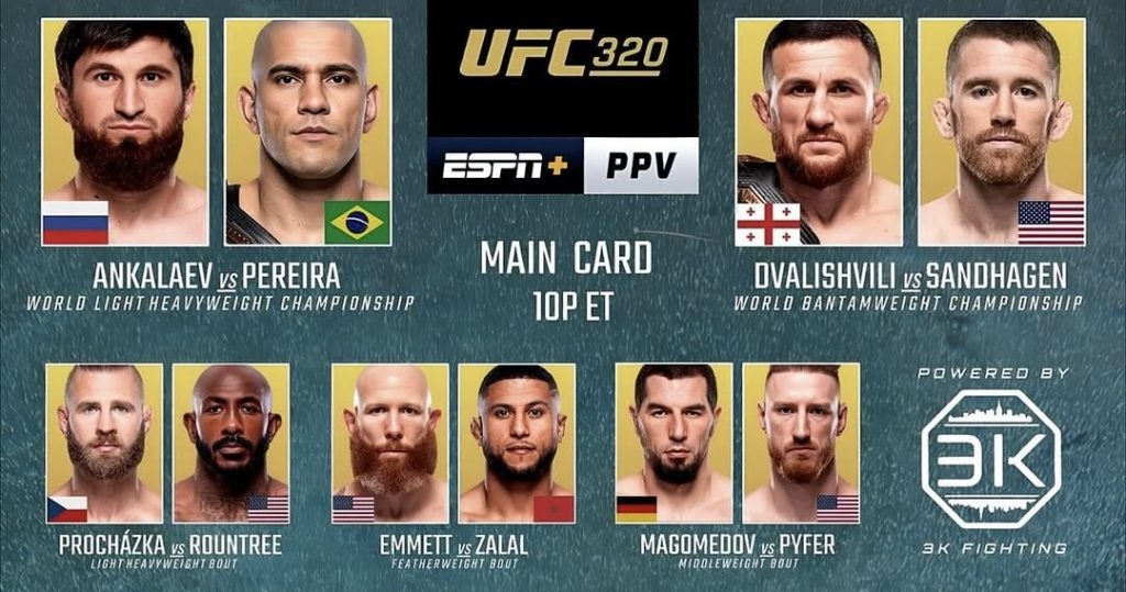 UFC 320: Ankalaev vs. Pereira 2 - Cartelera y Horarios